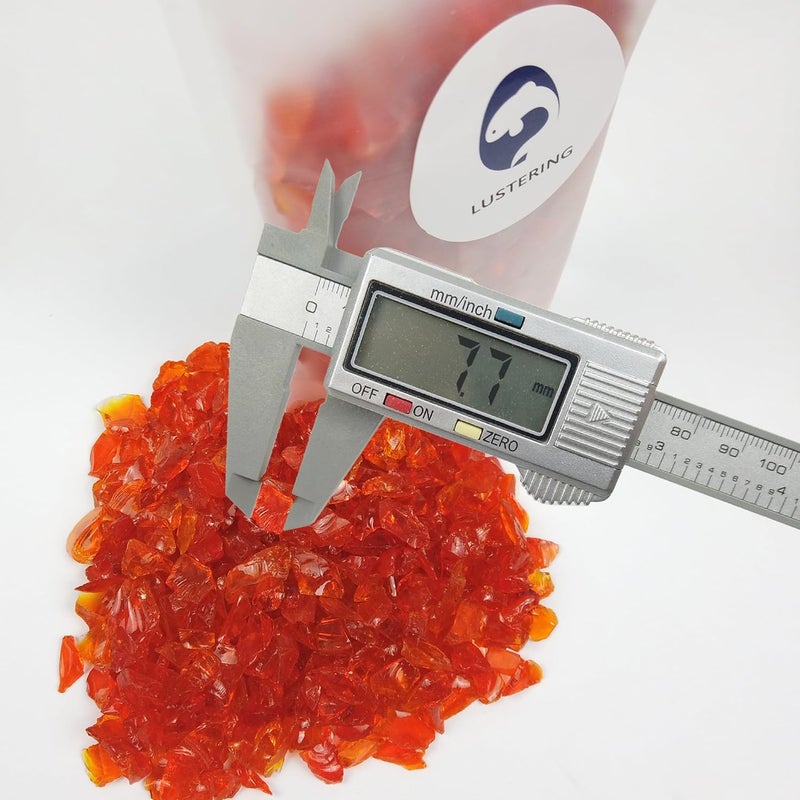 LUSTERING High Luster Crushed Glass Glitter, 6-9mm Fire Glass, Broken Glass, Glass Chips for Fire Pit Crafts DIY Epoxy Resin Art, Geode Painting, Vase Filler, Aquarium Garden Decor,330g (Orange Red) - Image 2